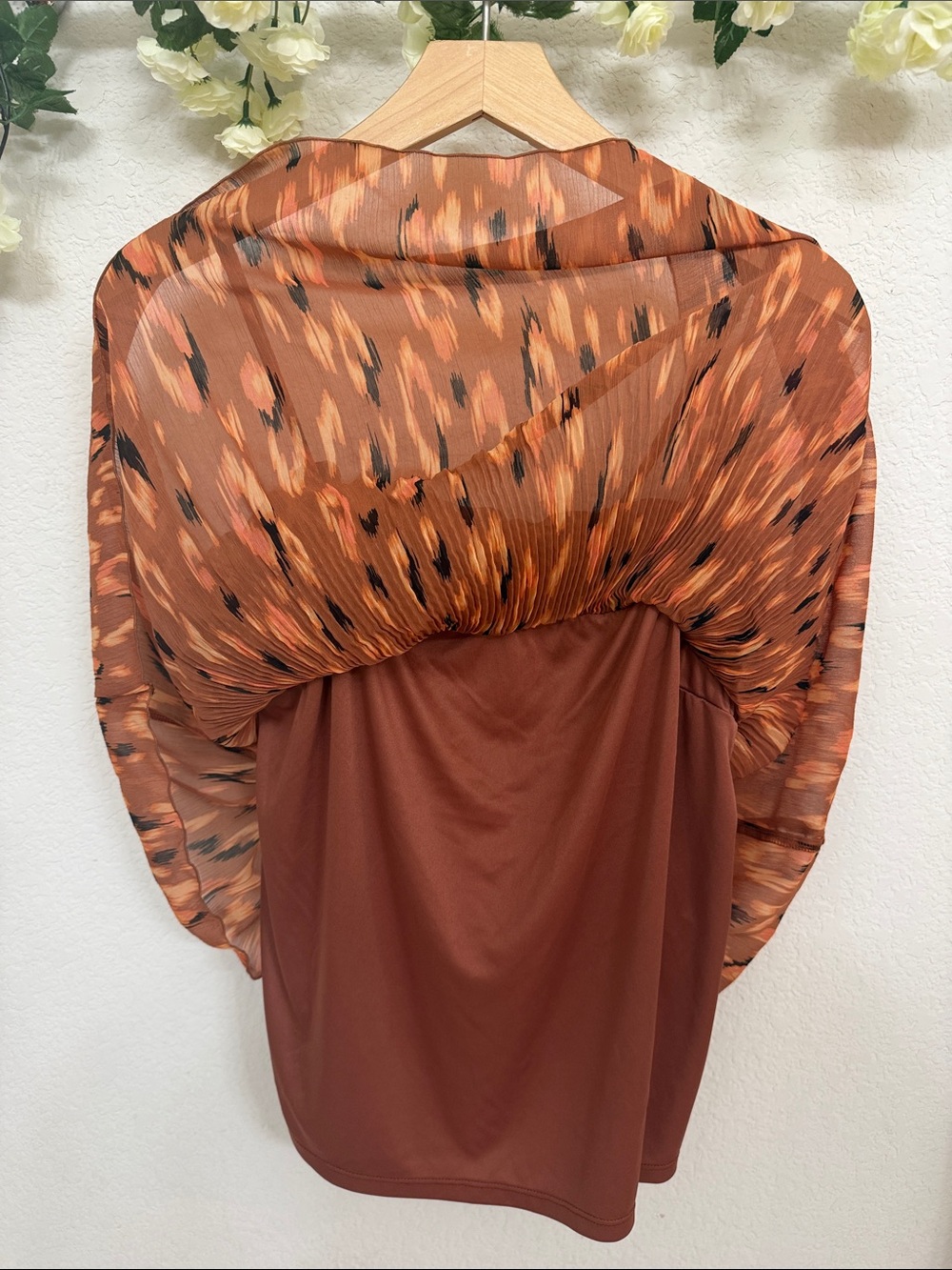Nine West • Rust Brown Abstract Print Ruffle Cami Tank Top Medium - Picture 4 of 6